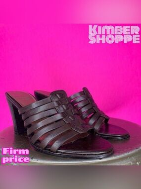 Circa Joan & David Brown Leather Open Toe Heeled Mule Sandals US 6